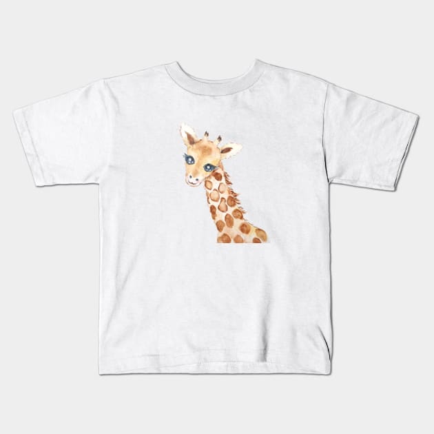 cute baby giraffe watercolor Kids T-Shirt by colorandcolor